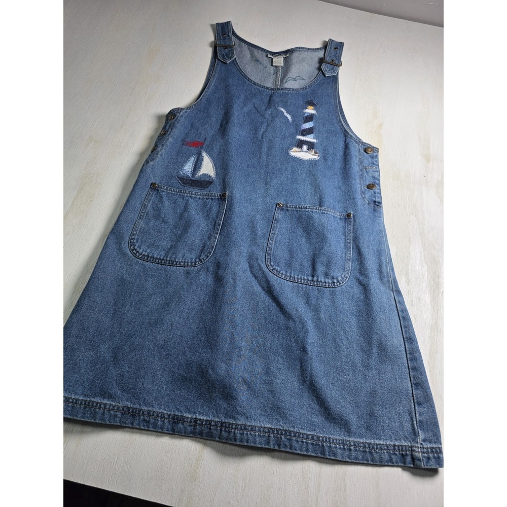 Haik's Denim Lighthouse Jean Dress Apron Pockets  Blue Women's LARGE Adjustable
